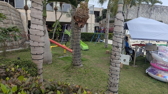 屋外プール横の滑り台・シーソー・浮き輪